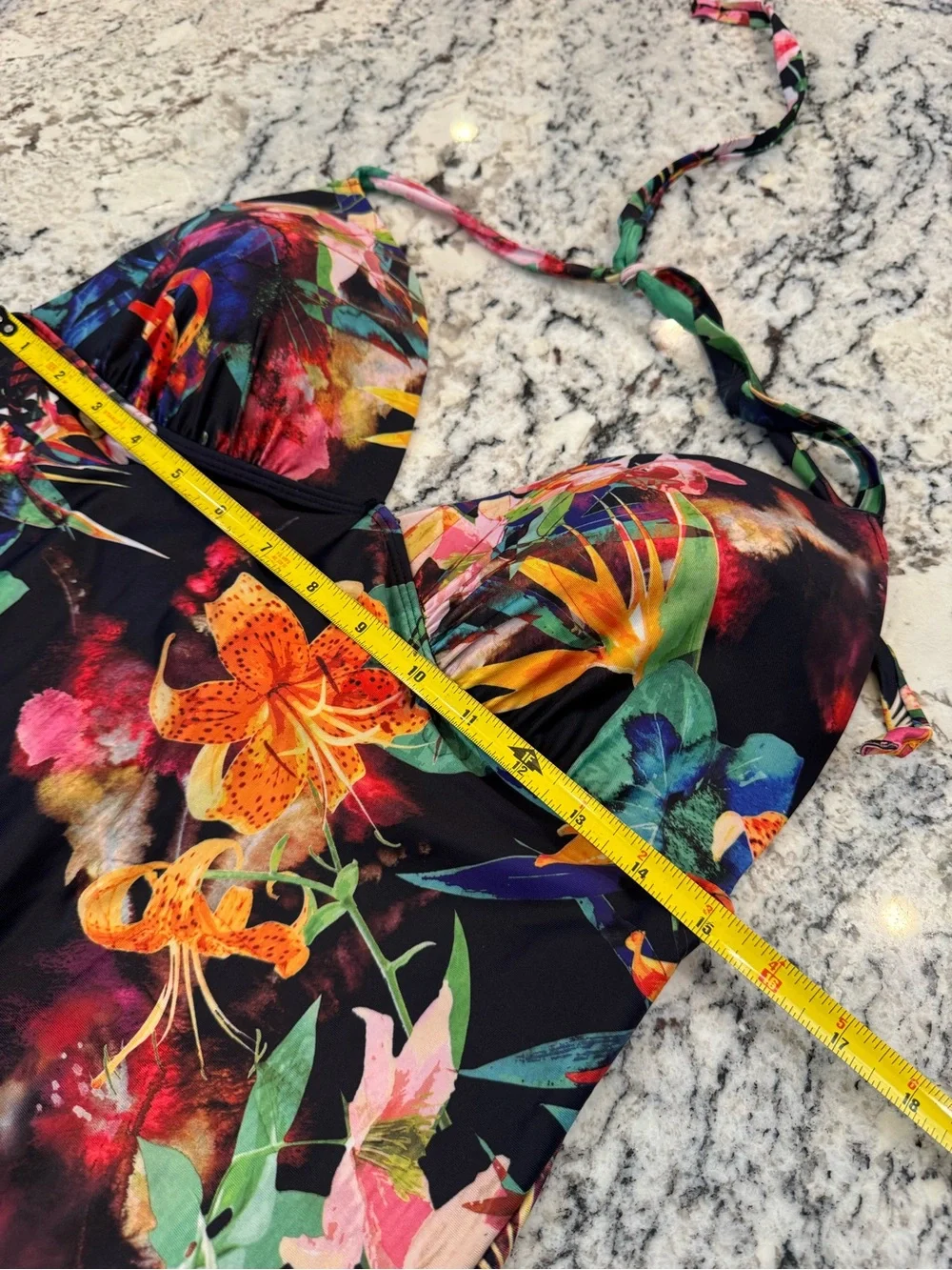 Old Navy Tropical Floral One Piece Swimsuit XL Halter Tummy Control